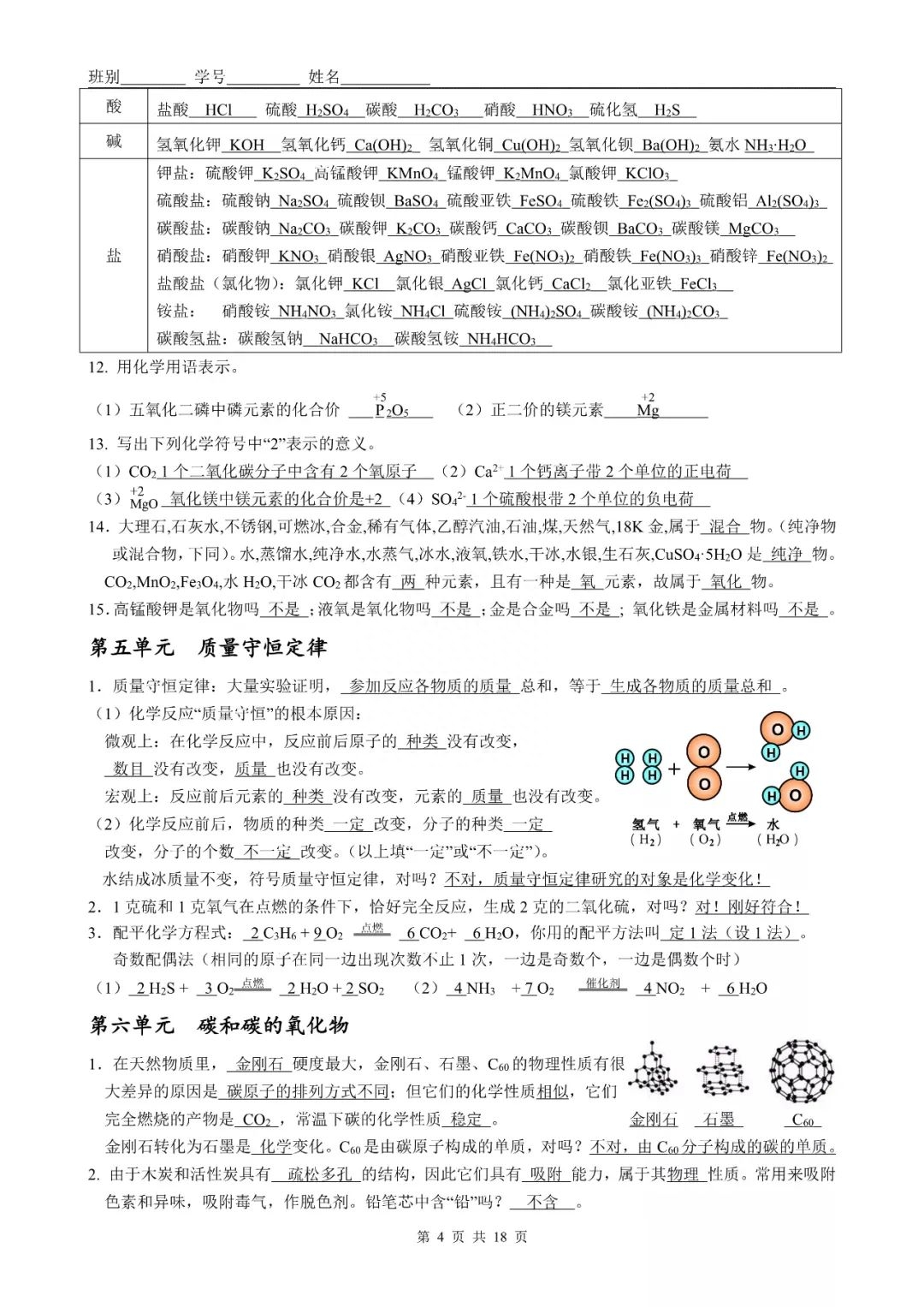 化学口诀初中顺口溜(初中化学公式巧记清单）